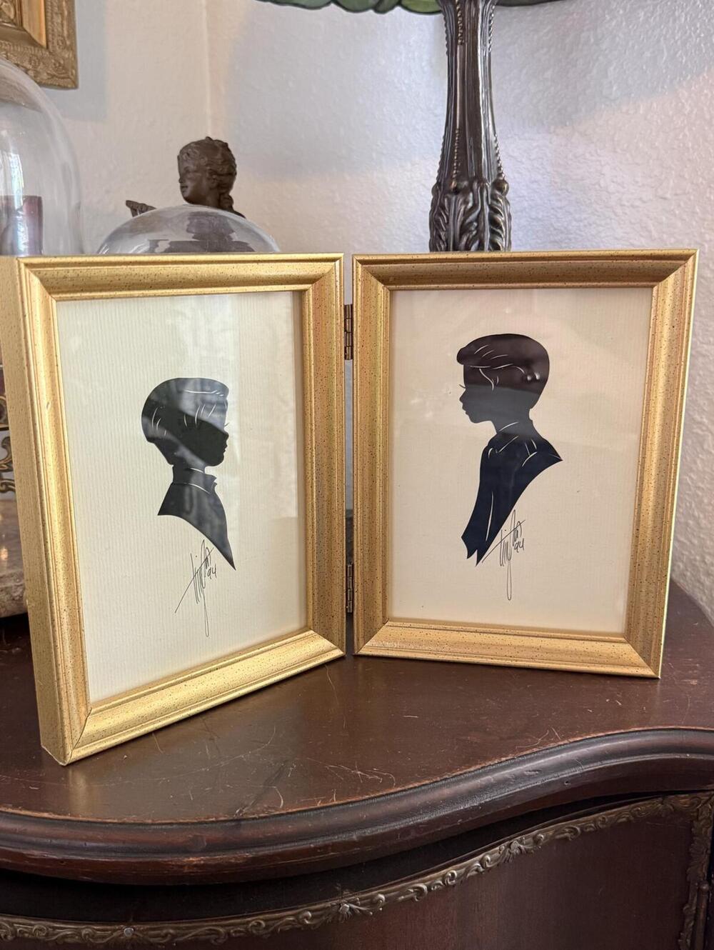 Vintage 1994 Hand-cut silhouettes of young boys Framed